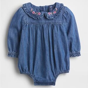 GAP Denim Baby Romper with Floral Details